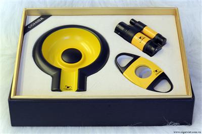 Bộ gạt tàn cigar COHIBA 2 màu, màu vàng,đen  gồm 3 sản phẩm gạt tàn , bật khò, dao cắt (T 55,T56C )